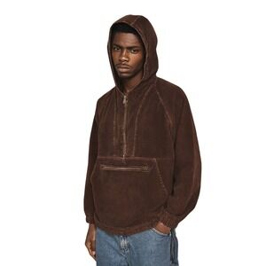 SPORTSMASTER VINTAGE USA‎ Corduroy Half Zip Hoodie Jacket Chocolate Brown M
